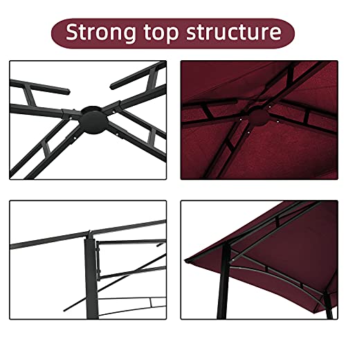 Outdoor Grill Gazebo 8 x 5 Ft, Shelter Tent, Double Tier Soft Top Canopy and Steel Frame with Hook and Bar Counters，Red Wine