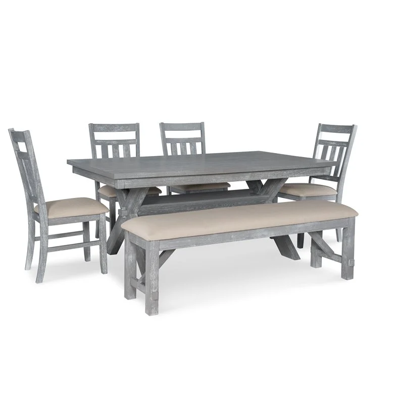 Six Piece Wood Dining Set in Gray Oak Stain