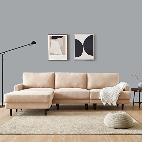 104.6'' Square Arm Modular Sofa L Shape Convertible Sectional Deep Sofa with Reversible Chaise Lounge, 3 Seater Couch for Living Room, Beige