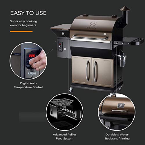 Z GRILLS ZPG-1000D 2020 New Model Wood Pellet Grill & Smoker, 8 in 1 BBQ Grill Auto Temperature Control, 1, 1060 sq in Bronze
