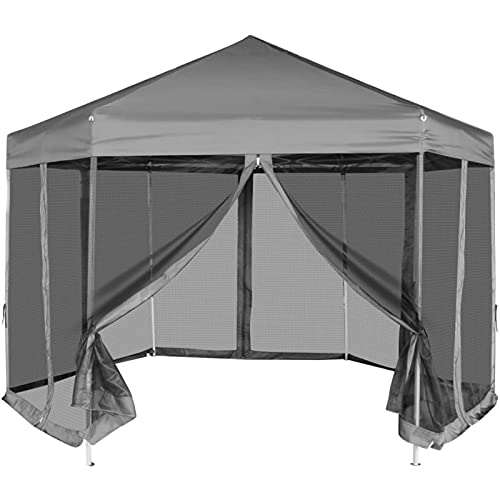 Tidyard Gazebo with Mesh Sidewalls Steel Frame Hexagonal Garden Canopy Tent Pergola Sun Shelter Gray for Patio, Party, Wedding, BBQ, Camping Trip, Festival Events 11.8ft x 10.2ft x 8.7ft (L x W x H)