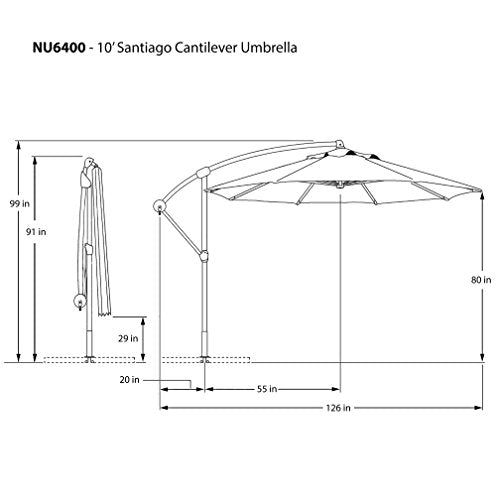 Island Umbrella NU6400TS Santiago Octagonal Cantilever Umbrella, 10', Terra Cotta Sunbrella