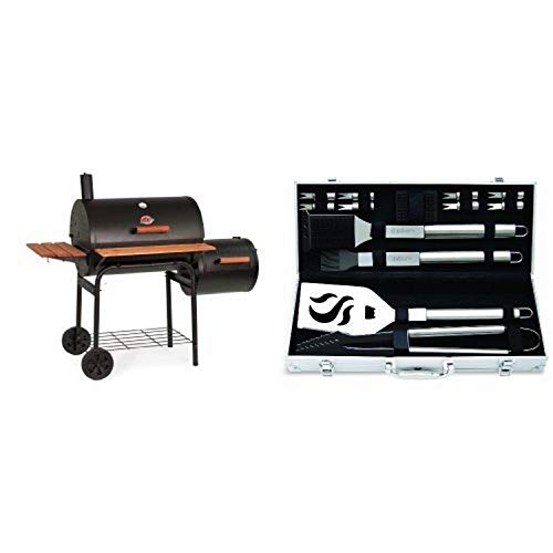 Char-Griller 1224 Smokin Pro 830 Square Inch Charcoal Grill with Side Fire Box with Cuisinart Grilling Set