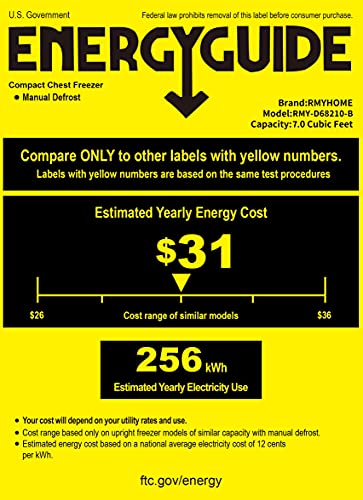 RMYHOME Chest Freezer 6.8 ℉ to -7.6 ℉ 7.0 Cu.Ft Compact Freezer with Removable Basket Free Standing Top open Door Compact Freezer Adjustable 7-Grade Temperature Control,Black