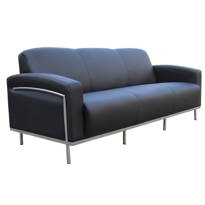 Caressoft Plus Bonded Leather Sofa with Chrome Frame in Black