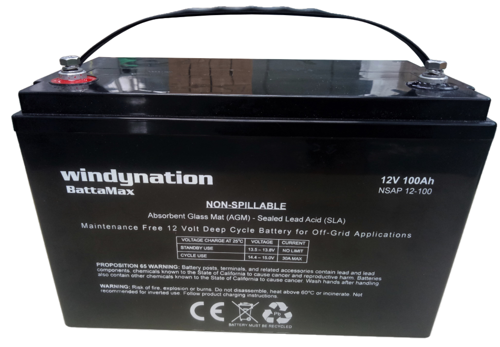 WindyNation 12V 100 Amp-Hour Deep Cycle AGM Sealed Lead Acid Battery for Solar, RV, UPS, Off Grid Battery Bank New