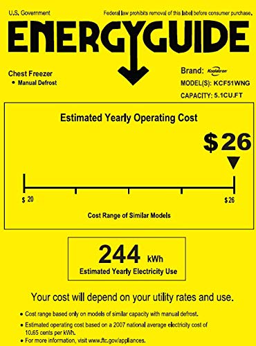 Koolatron KCF51WNG Compact Chest Freezer with 5.1 Cubic Feet Capacity, Adjustable Thermostat Deep Freezer for Apartment, Condo, Office, RV, Cabin, Small Kitchen - White