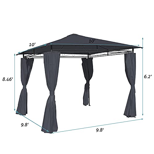 10x10ft Outdoor Double Roof Pergola Gazebo Canopy Furniture Pergolas with Curtains for Garden,Patio,Lawns,Parties(Gray)