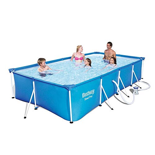 Sunton Rectangular Swimming Pool Kit Easy to Install, Ground Pool Outdoor Children Playing Pool Metal Pipe Rack Rectangular Frame Blue Pool with Filter Pump (157 X 83 X 32 Inch)