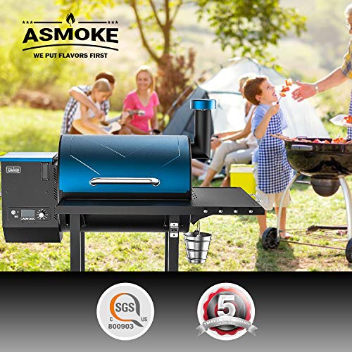 ASMOKE Electric Wood Fired Pellet Grill and Smoker, Pack of 6 Summer Best value BBQ Kit,700 sq in Cooking Area,8 in 1 Outdoor Cooker,PID Control Temperature 180℉to 500 ℉, Safe Certification