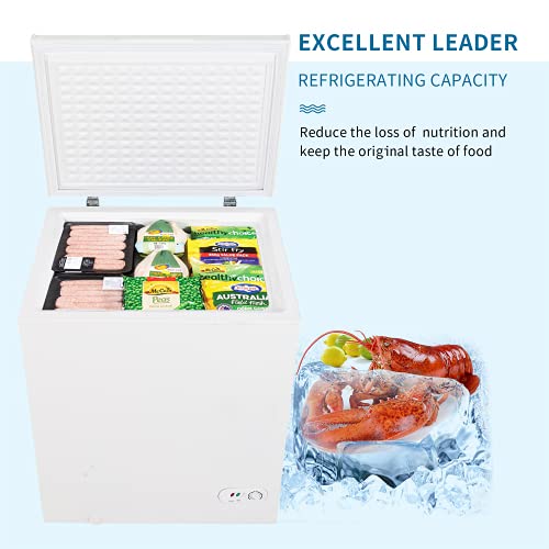 5 cu.ft Chest Freezer Removable Storage Basket, Top Open Door Freezing Machine, 7 Temperature Settings