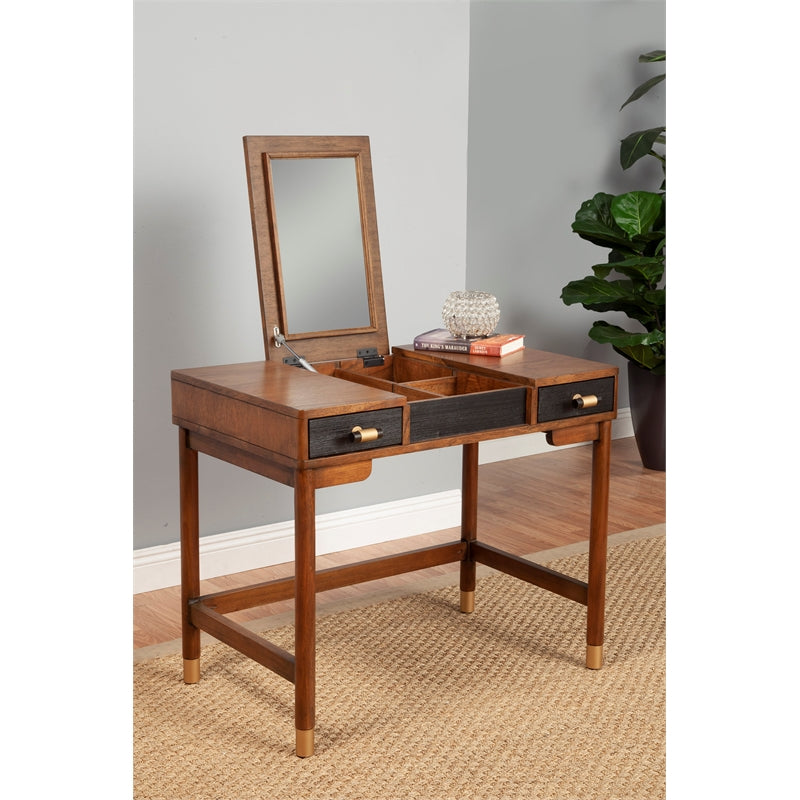 Wood Bedroom Vanity in Dark Walnut (Brown) & Black