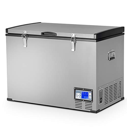 COSTWAY Chest Freezer, 100-Quart Compressor Travel Refrigerator with 3 Levels, -0.4°F to 50°F, Adjustable Temperature, LCD Display and Lighting Bulbs, Single Door Vehicle Fridge for Car, Home, Camping