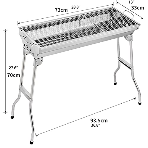 QIAOLI Large Barbecue Grill Stainless Steel BBQ Charcoal Grill Barbecue Folding Portable for Outdoor Cooking Camping Hiking Picnics (Color : A)