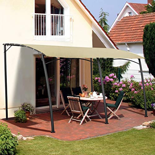 AECOJOY 13 x 10ft Sunshade Awning Gazebo with Waterproof Polyester Fabric, Outdoor Wall Gazebo w/Steel Stand for Porch, Patio, Deck, Backyard, Beige, 2021 New