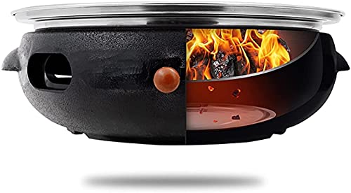 WDSZXH Portable Barbecues Cast Iron Charcoal Grill Household Charcoal Grill BBQ Grill Portable Food Charcoal Stove with Copper Grill Net Cast Iron Grill (Color : Black, Size : 34x13cm)