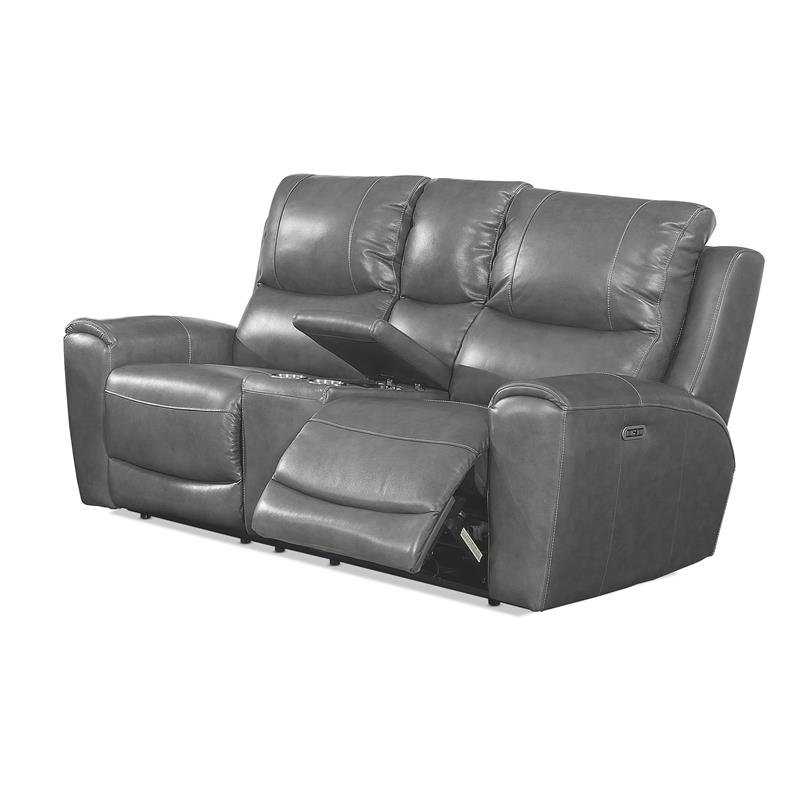 Leather Power Reclining Console Loveseat