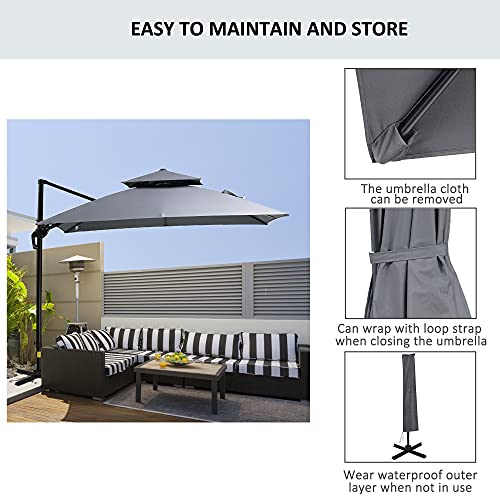 Outsunny 10' 2-Tier Canopy Cantilever Patio Umbrella with Rotating Base & 5-Position Tilt, Grey