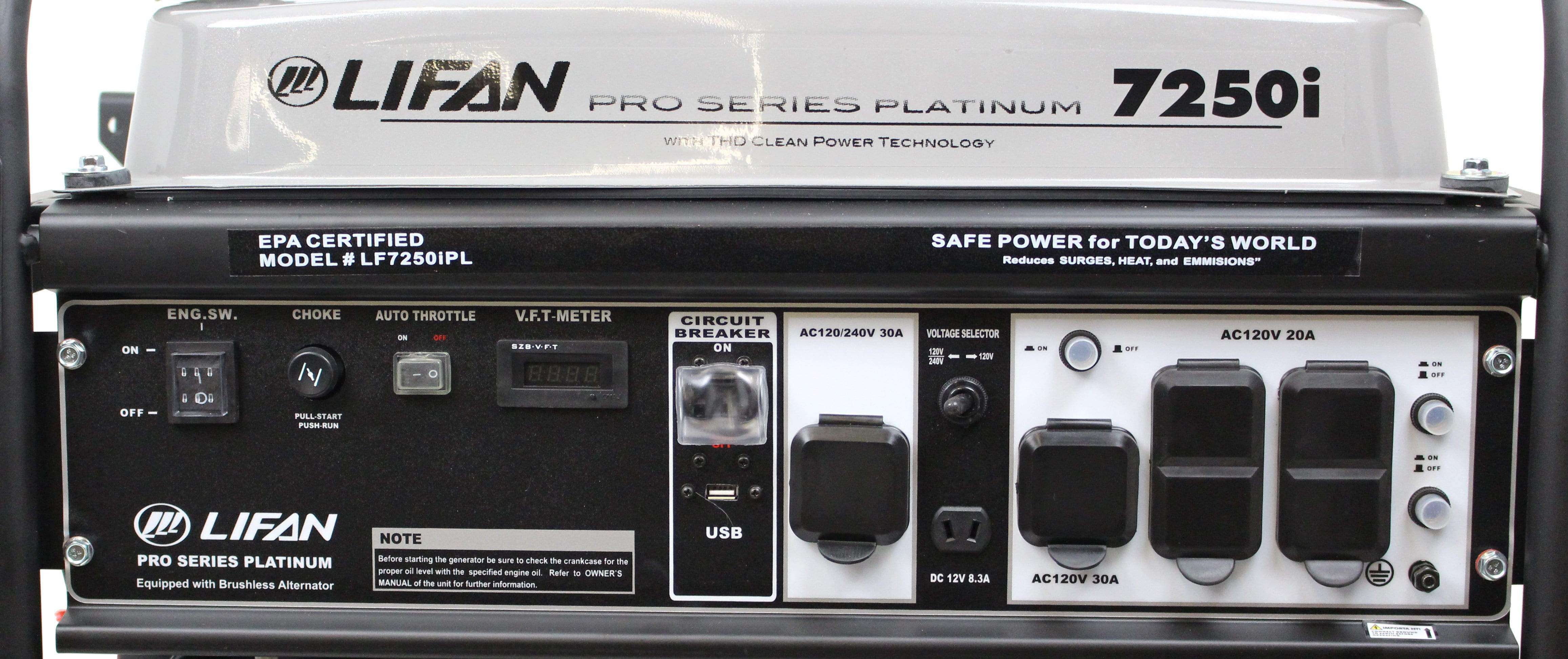 Lifan LF7250iPL-1CA Platinum Series 6500W/7250W THD Clean Sine Wave Power Gas Portable Generator New