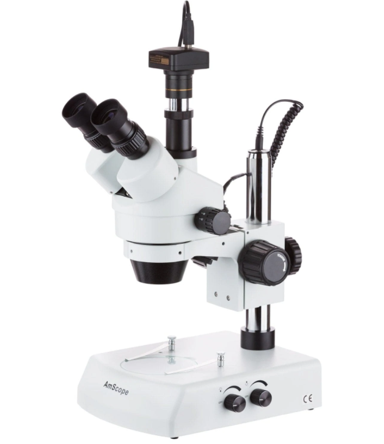 Amscope SM-2T-3M 7X - 45X Trinocular Stereo Zoom Microscope with Dual Halogen Lights and 3MP Camera New