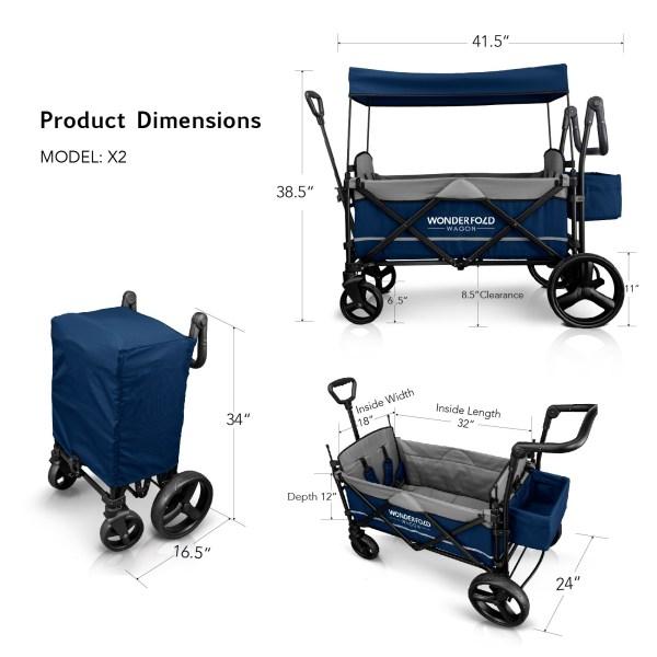 WonderFold Baby X2 Push/Pull 2-Passenger Double Stroller Wagon Navy New