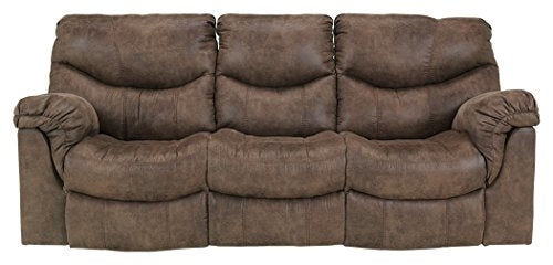 Signature Design by Ashley - Alzena Contemporary Faux Leather Reclining Sofa - Pull Tab Reclining - Brown