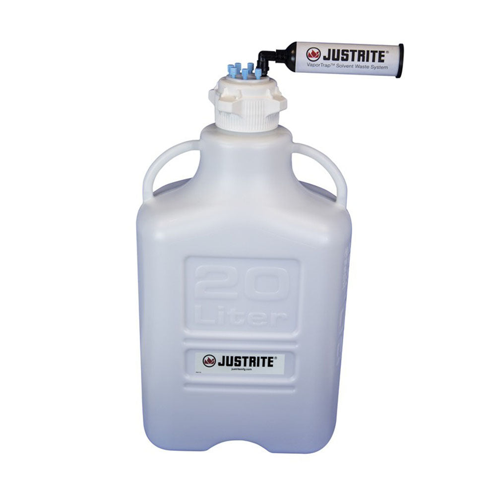 Justrite VaporTrap™ Carboy with Filter Kit, 20L HDPE, 83mm Cap, 6 Ports 1/8