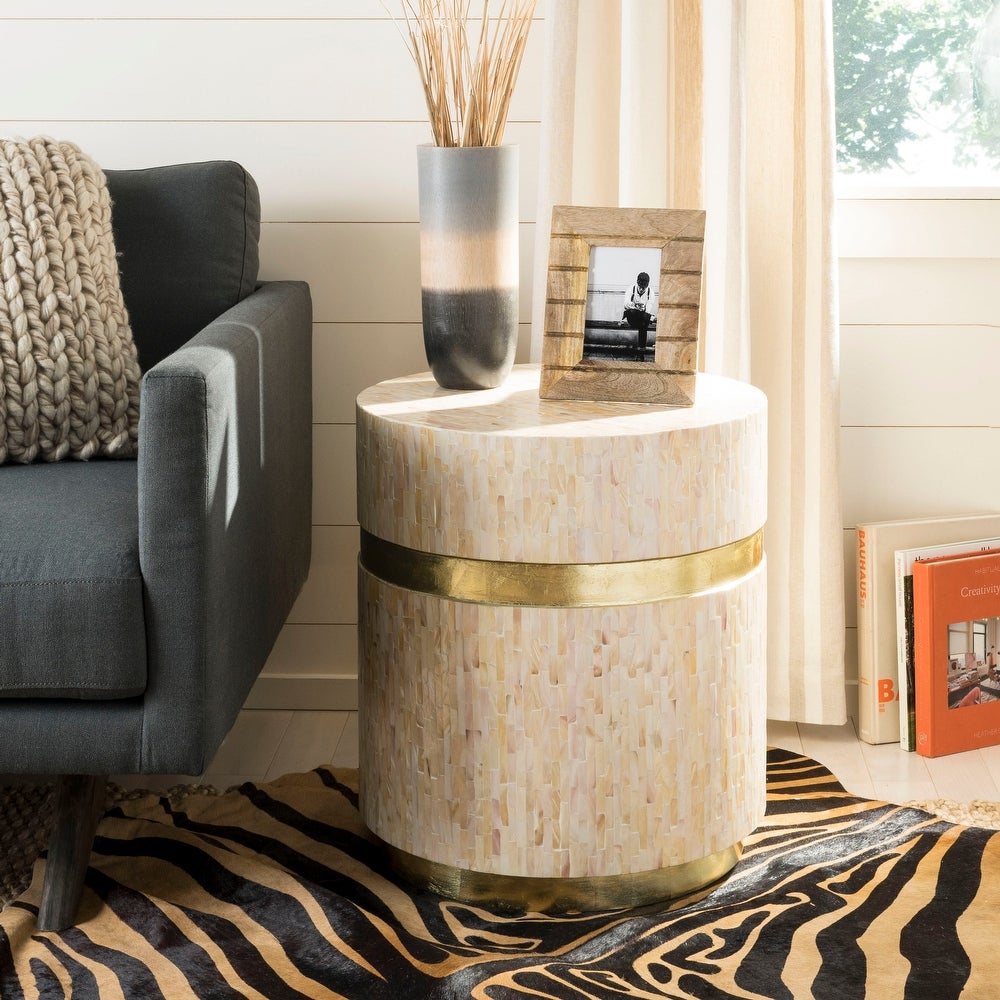 Safavieh Perla Pink Champagne/ Gold Mosaic Round Side Table - 19.7
