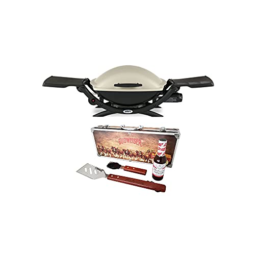 Weber Q 2000 Portable Liquid Propane Gas Grill (Titanium) BBQ Bundle (2 Items)