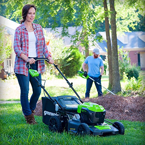 Greenworks 21-Inch 40V Self-Propelled Cordless Lawn Mower and 40V 5.0 AH Lithium Ion Battery with Charger