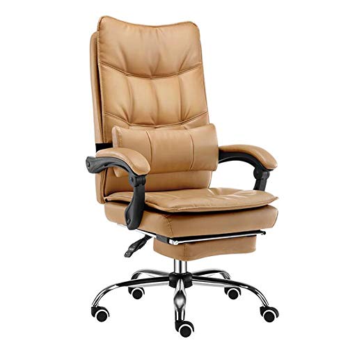 Chairs CJC Swivel Ergonomic Adjustable Height Thick Seat Cushion Reclining with Headrest Retractable Footrest (Color : Khaki)