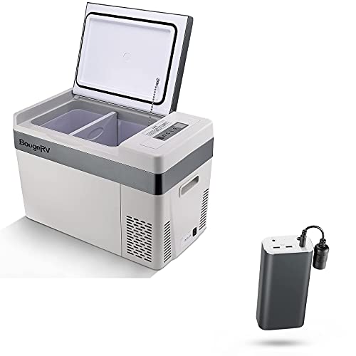 BougeRV Bundle Items: 28 Quart Portable Freezer 12v Car Refrigerator and Portable Power Station 216Wh Backup Power Bank 6000mAh