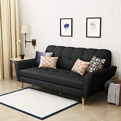 Christopher Knight Home Treston Mid-Century Fabric Sofa, Black / Natural