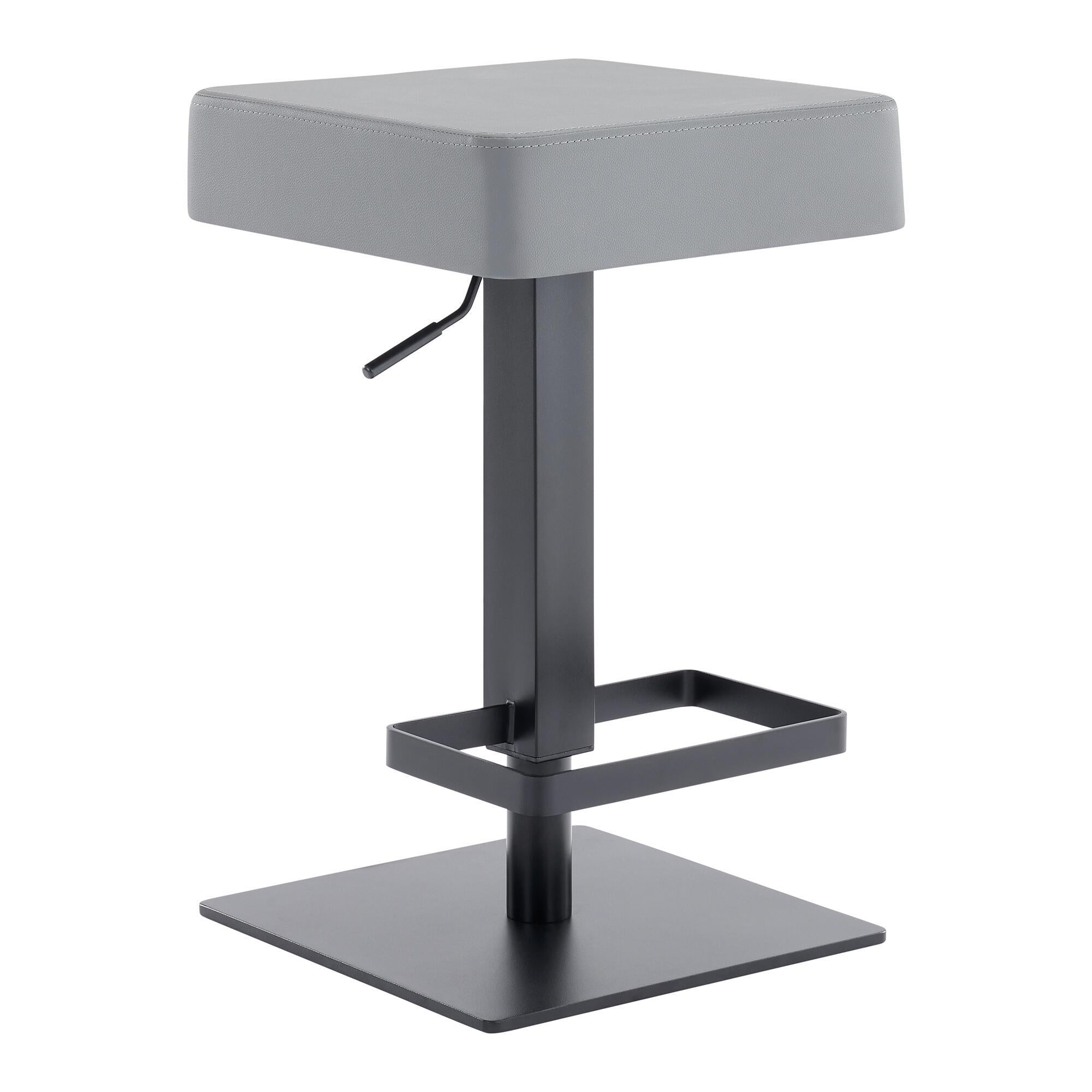 Dwyn Contemporary Adjustable 25-33.5 in. Swivel Barstool in Matte Black Finish and Grey Faux Leather