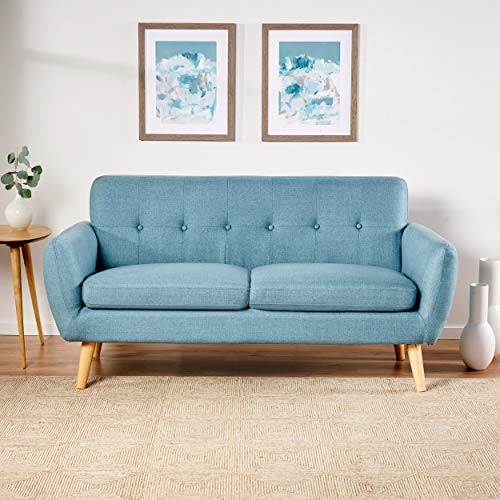 Christopher Knight Home Josephine Mid-Century Modern Petite Fabric Sofa, Blue / Natural Finish