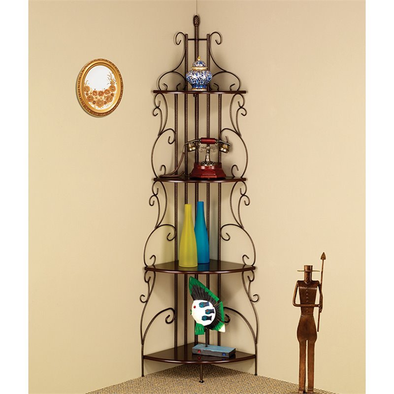 4 Shelf Corner Bookcase in Cappuccino and Copper