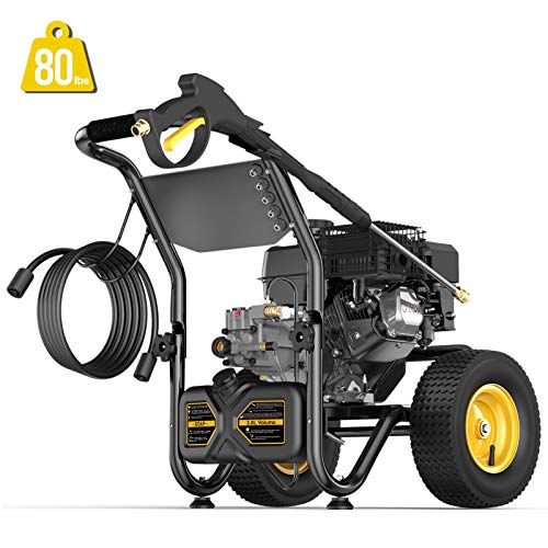 BLUBERY 3600 PSI & 2.7 GPM Gas Pressure Washer, Heavy Duty Power Washer, 50Ft High Pressure Hose&Soap Tank, 5 Adjustable Nozzles, CARB Compliant,Black
