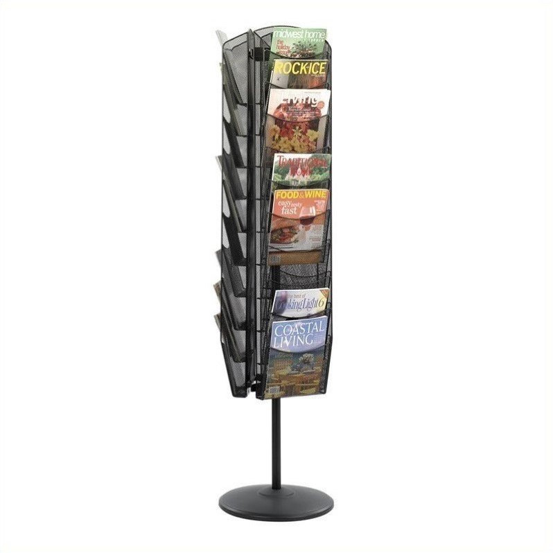 360 Degree Rotating Steel Mesh Magazine Stand in Black