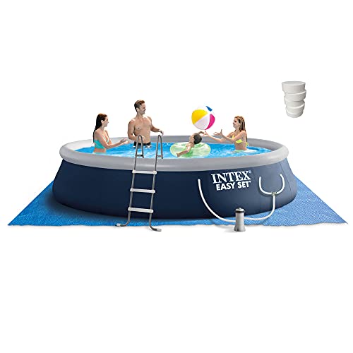 Intex Easy Set 15ft x 42in Inflatable Outdoor Above Ground Swimming Pool Bundle with Filter Pump & Pool Care 3-Inch Chlorine Tablets, 5 Pounds