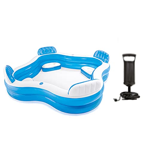 Swimming Pool,Inflatable Pool Large Paddling Family Pool for Children,Rectangular Thicken Heavy Duty Above Ground Pool for Kids,Adults,Outdoor,Backyard,with Air Pump,Blue,22922965cm