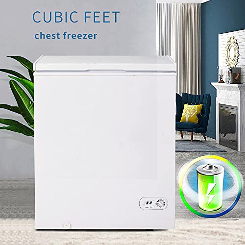 5 cu.ft Compact Chest Upright Freezer w/Removable Storage Basket,Top Open Door Reach In Deep Freezing Machine w/7 Temperature Adjustable for Home/Kitchen/Dorm/Bar/Office,Energy Saving & Quiet,White