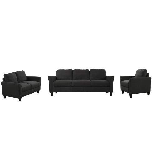 UNIROI Piece Living Room, 3 Seats Loveseat Single Chair Sofa Set, Black