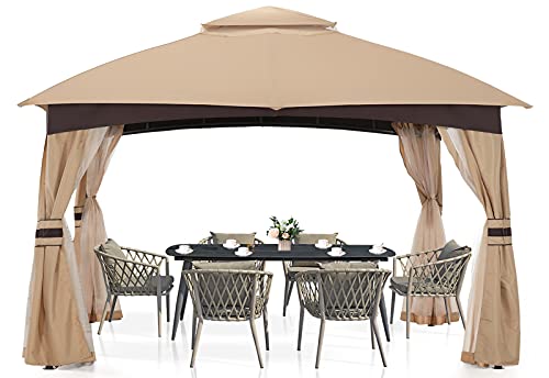 MASTERCANOPY Soft Top Outdoor Garden Gazebo for Patios with Curtains and Mosquito Netting (10x10, Beige)