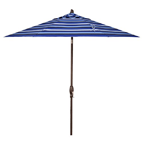 Treasure Garden 9-Foot (Model 810) Deluxe Auto-Tilt Market Umbrella Bronze Frame Sunbrella Fabric: Milano Cobalt Stripe (Includes 3 Year Extended Frame Warrantee)
