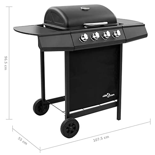 Gas BBQ Grill Outdoor Freestanding Grill Food Cooking Stove with 4 Burners, with Side Table, BBQ Cover and Wheels Black
