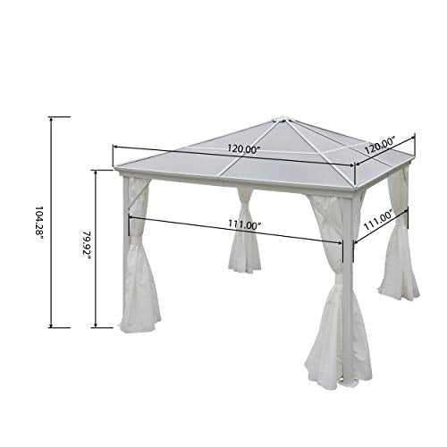 Christopher Knight Home 303380 Bali Outdoor 10 x 10 Foot Gazebo with Curtains, White + White