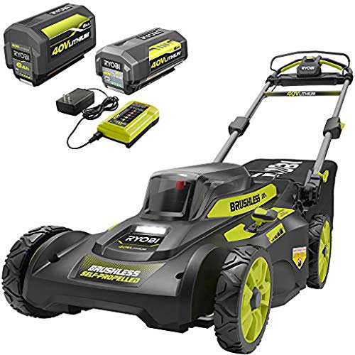 RYOBI RY401120-2B 20 in. 40-Volt Brushless Lithium-Ion Cordless Self-Propelled Walk Behind Mower with 2 6.0 Ah Batteries, Charger Included