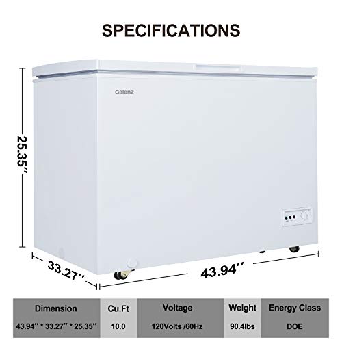 Galanz GLF10CWED01 Manual Defrost Chest Freezer, Mechanical Temperature Control, 10.0 Cu.Ft, White