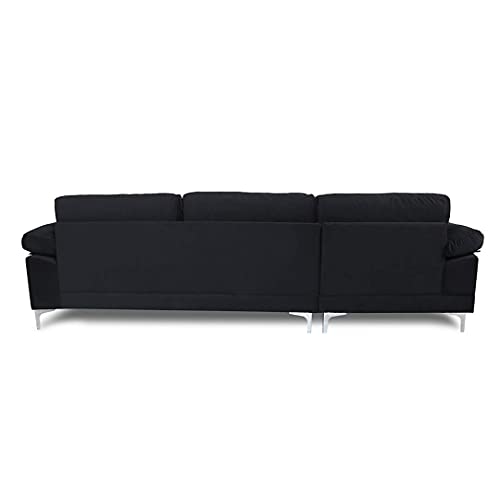 Sectional Sofa with Chaise Lounge,L-Shaped Couch for Living Room,Velvet Fabric,Metal Legs,Black Couch