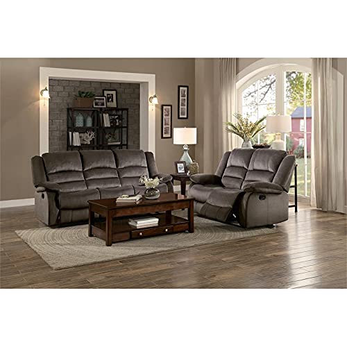 Pemberly Row Microfiber Fabric Double Reclining Loveseat in Chocolate